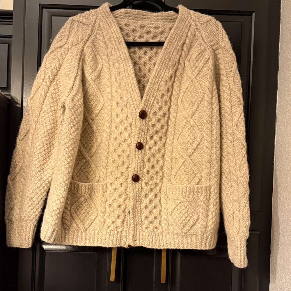 Cream Cable Knit Cardigan 100% wool